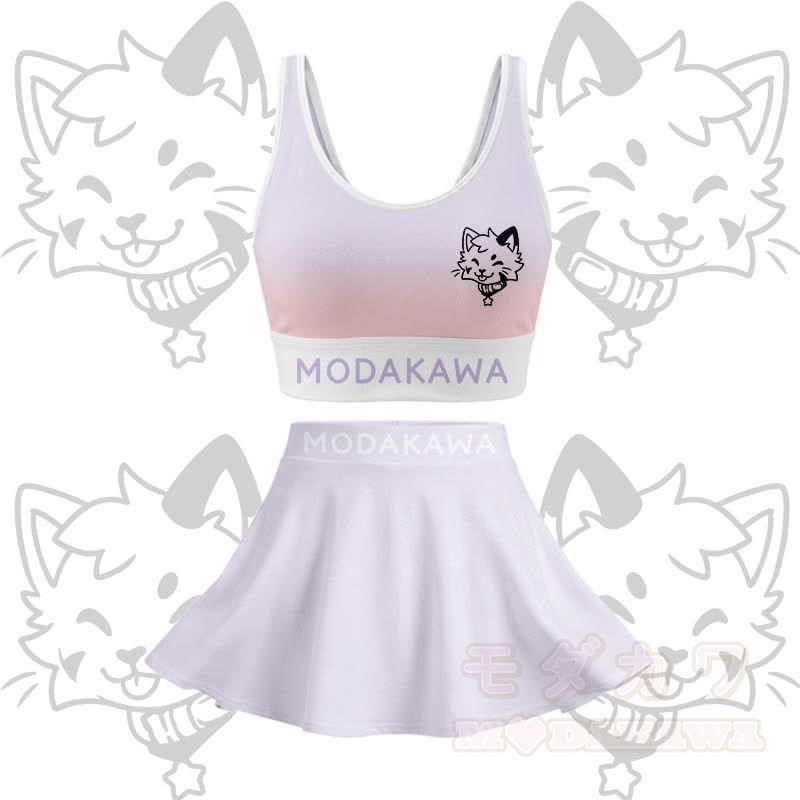 MODAKAWA X popipeko Kitty Graphic Crop Tank Sport Top Skirt Matching Outfit - Purple Set - 2XL - image 13