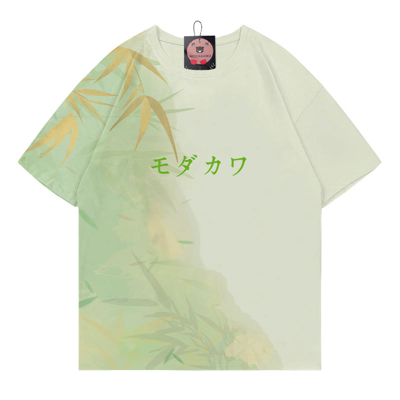 Bamboo Gradient Letter Print Modakawa T-shirt - Green - 5XL - image 3