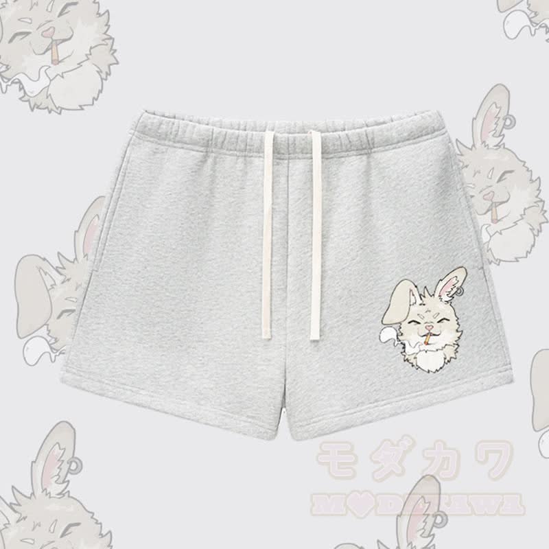 MODAKAWA Smoking Bunny Graphic Thick Fleece Lined Shorts - Grey - L - image 6