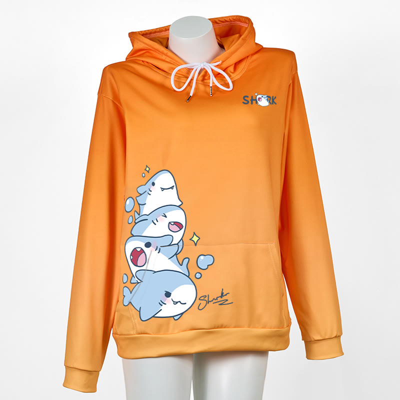 Modakawa Shark Letter Print Loose Hoodie - Orange - 5XL - image 8
