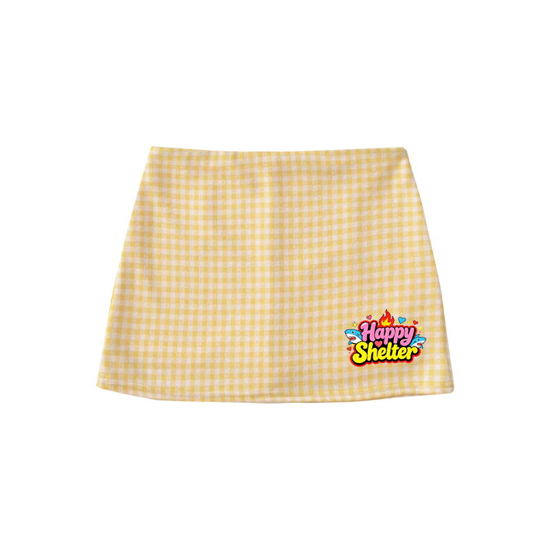 HAPPY SHELTER Graphic Modakawa High Waist Gingham A-Line Mini Skirt - Yellow - M - image 3