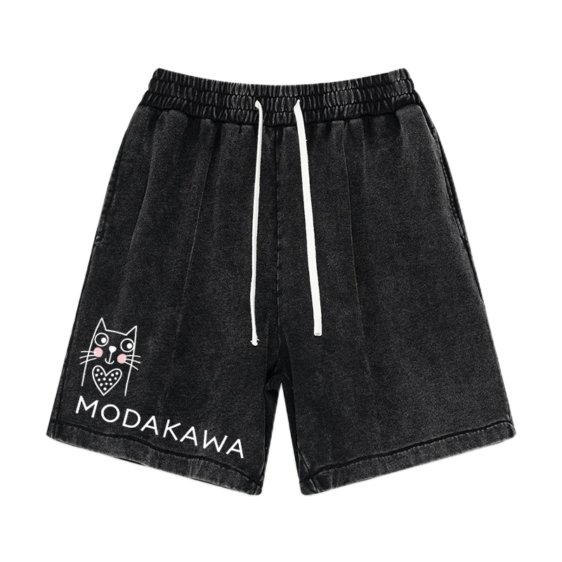 Kitty Print MODAKAWA Vintage Washed Shorts - Black - 3XL - image 3