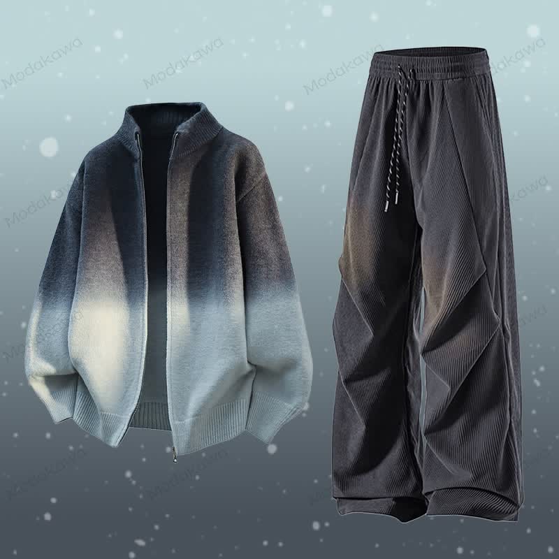 Gradient Zip Up Jacket Corduroy Pants Two Pieces - Set G - 3XL - image 7