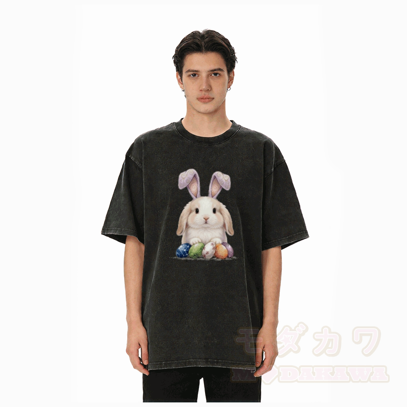 Easter Egg Bunny Graphic Modakawa Unisex Vintage Washed T-shirt - image 3
