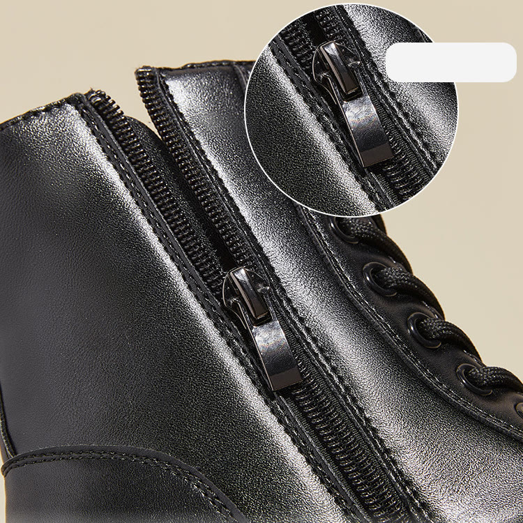 Genuine Leather Platform Combat Boots with Shoe Chain - image 12
