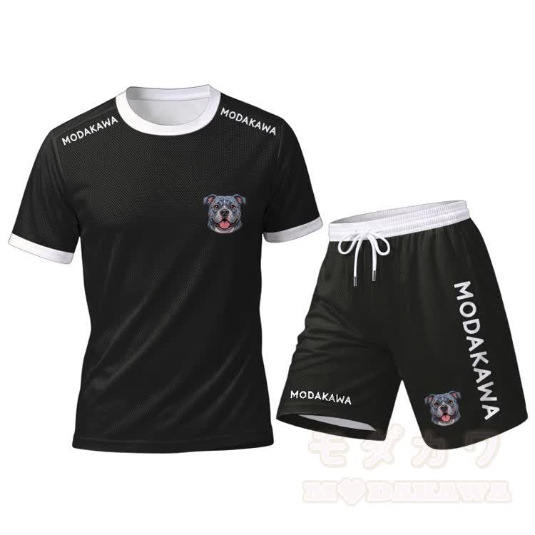 Bulldog Graphic Men's Sports T-shirt Drawstring Shorts Modakawa Matching Outfit - Black Set - 5XL - image 15