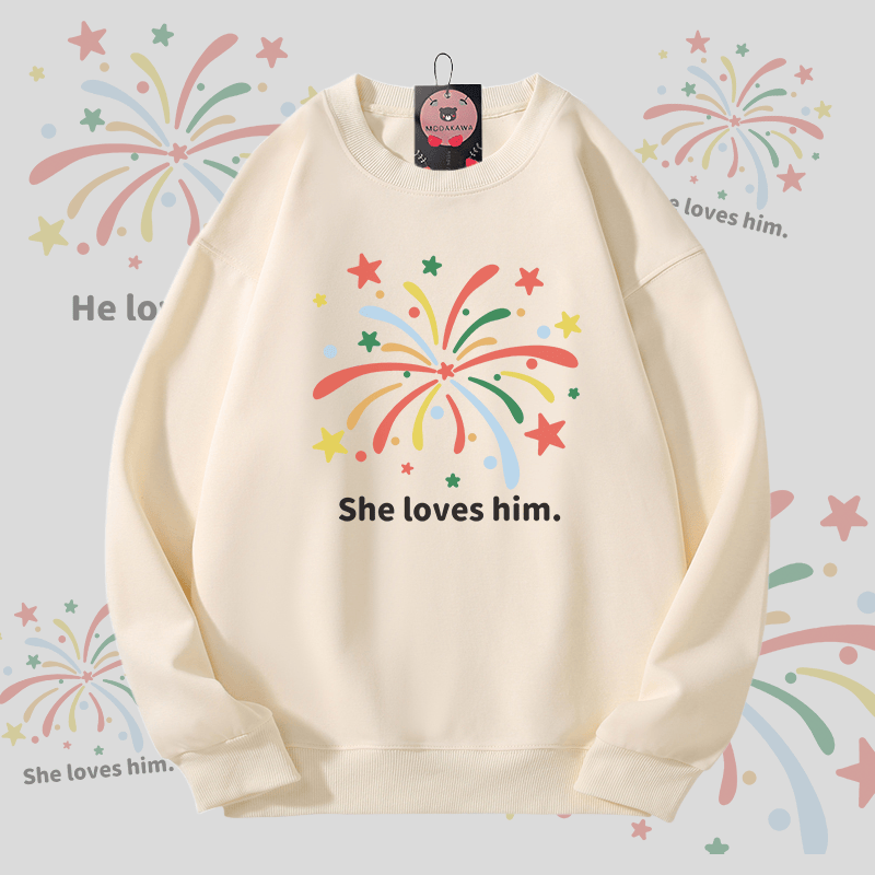 MODAKAWA Fireworks Graphic Unisex Sweatshirt - Beige - 5XL - image 7