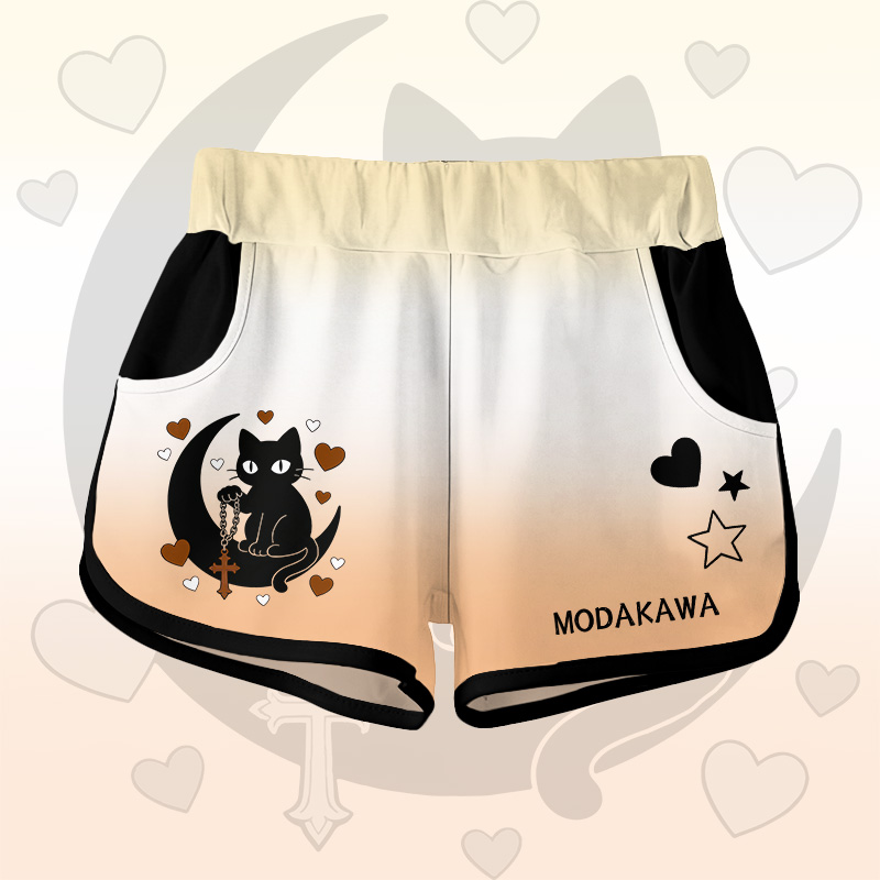 Astrology Black Cat Graphic Modakawa Shorts - Brown A - 5XL - image 5