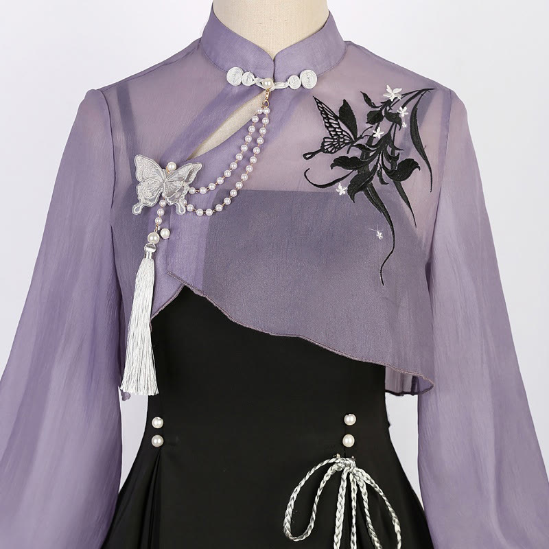 3D Butterfly Pearl Decor Top Lace-up Slip Dress - image 12