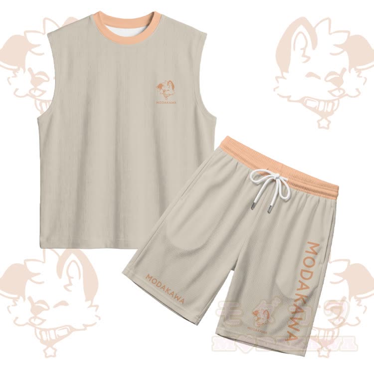 MODAKAWA X popipeko Puppy Graphic Sports Sleeveless Quick Dry Tank Top Shorts Matching Outfit - Khaki Set - 5XL - image 19