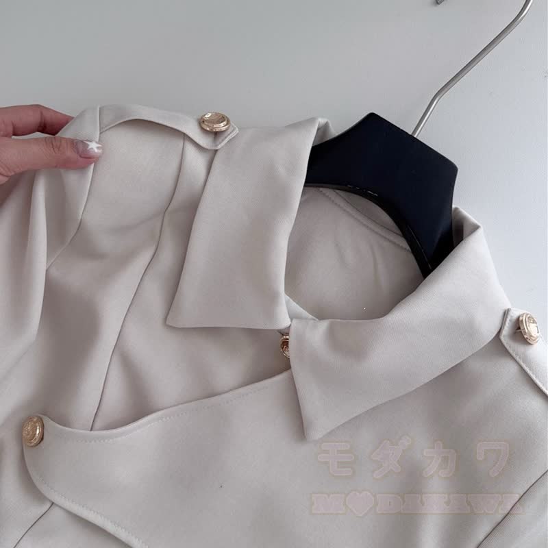 French Style Lapel Waist Tie Long Sleeve Pleated A‑Line Dress - image 6
