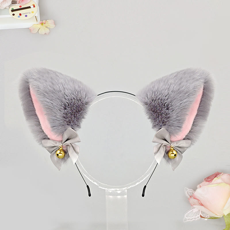 Halloween Furry Bow Animal Ears Headband and Tail - Gray Headband - One Size - image 13