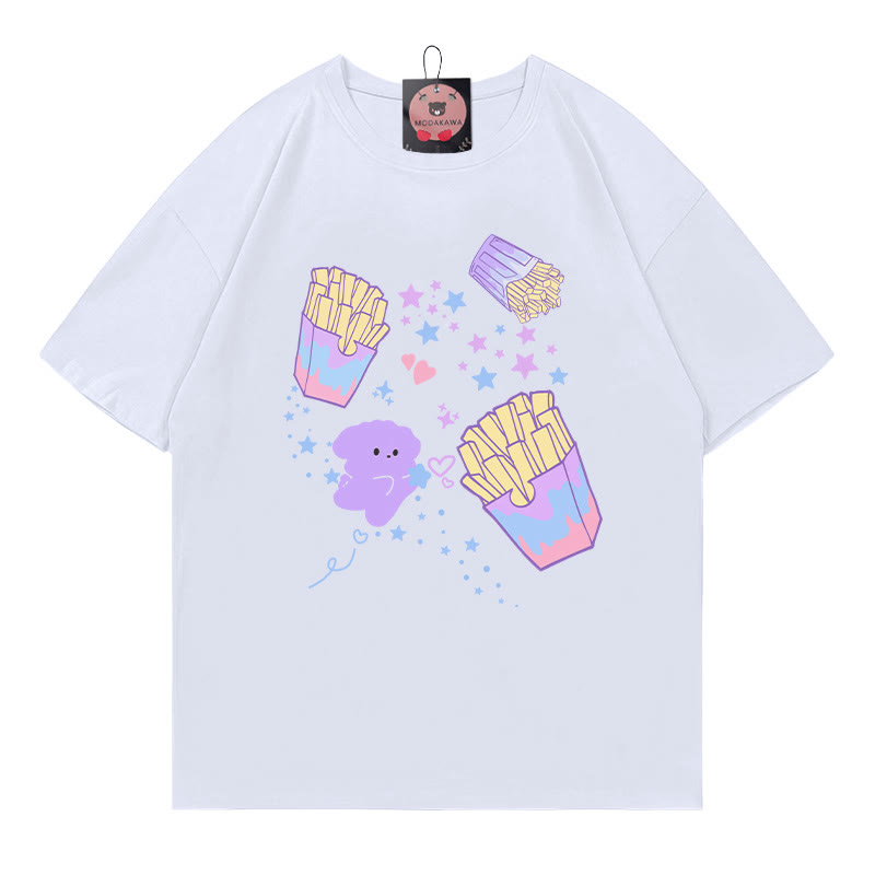 Puppy French Fries Print 100% Cotton Modakawa T-shirt - White - 5XL - image 4