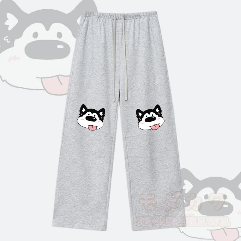MODAKAWA Tongue Out Dog Graphic Drawstring Pants - Grey - XL - image 4