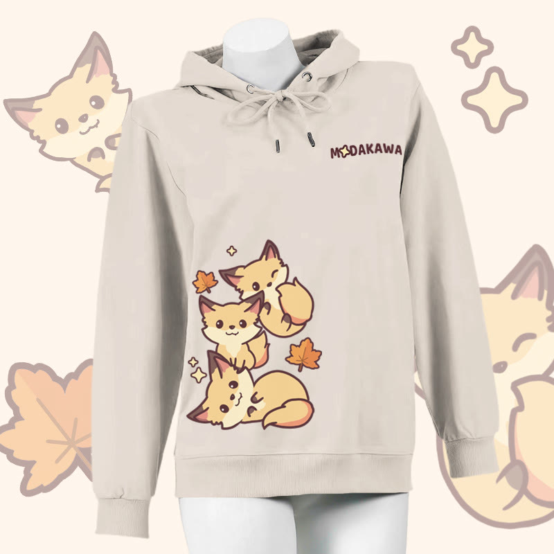 Fox Letter Print Cotton Hoodie with Side Pockets - Apricot - 4XL - image 4