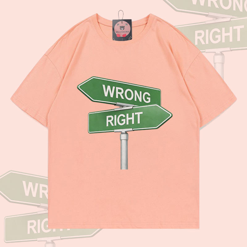 MODAKAWA WRONG or RIGHT Direction Sign Graphic T-shirt - Peach - 5XL - image 3
