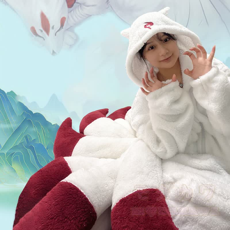 Nine-tailed Fox Plush One-piece Hooded Pajamas - image 5
