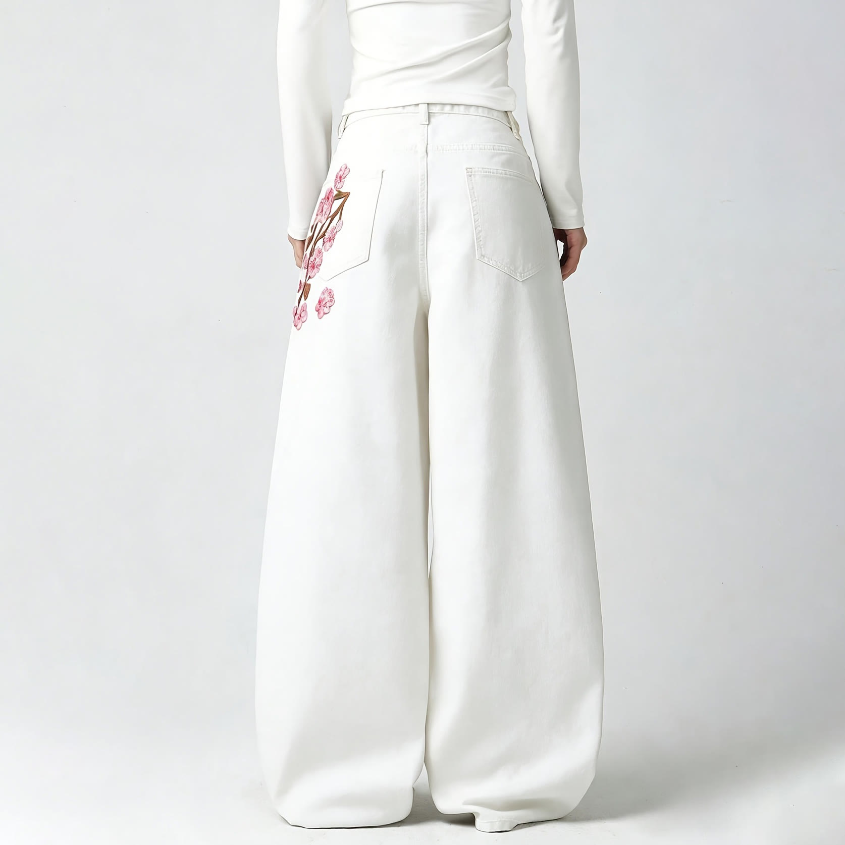 Modern Chinese Inspired Plum Blossom Embroidered Jeans - image 5