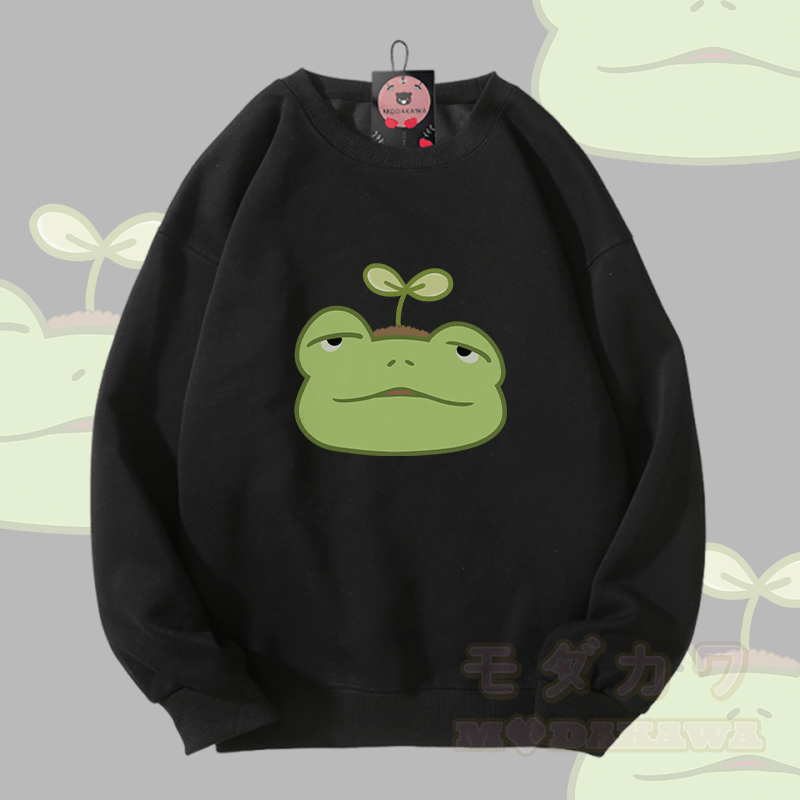Sprout Frog Graphic Modakawa Unisex Sweatshirt - Black - 5XL - image 4