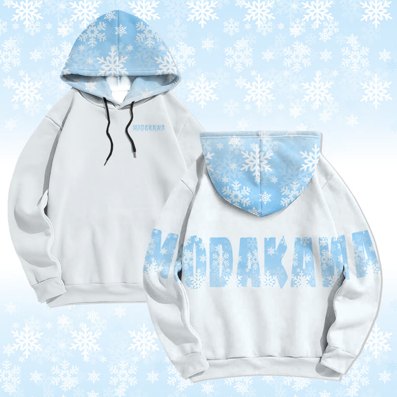 MODAKAWA Snowflake Letter Graphic All Over Print Pullover Hoodie - White - 6XL - image 3