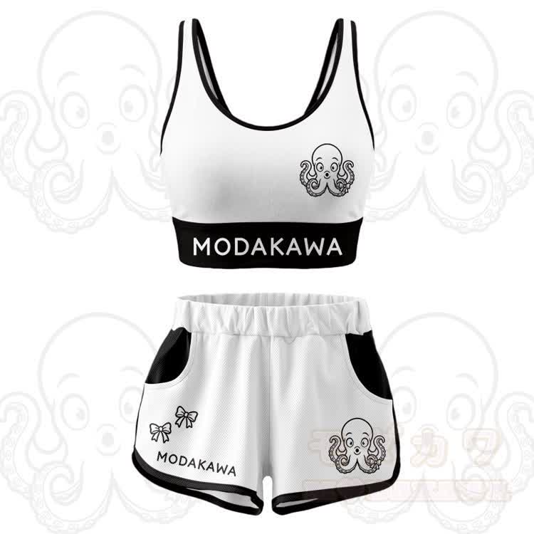 Octopus Graphic Crop Tank Sport Top Shorts Modakawa Matching Outfit - White Set - 5XL - image 15