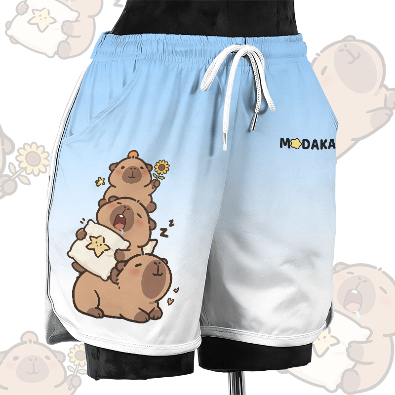 Cute Capybara Graphic Modakawa Casual Shorts - Blue - 4XL - image 6