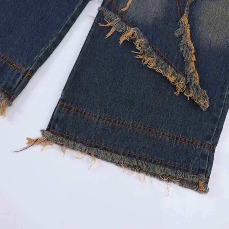 Vintage Star Pattern Loose Denim Pants - image 14