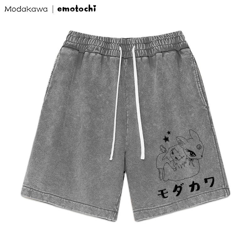 Bunny Girl Graphic Vintage Washed Shorts - Grey - 3XL - image 4