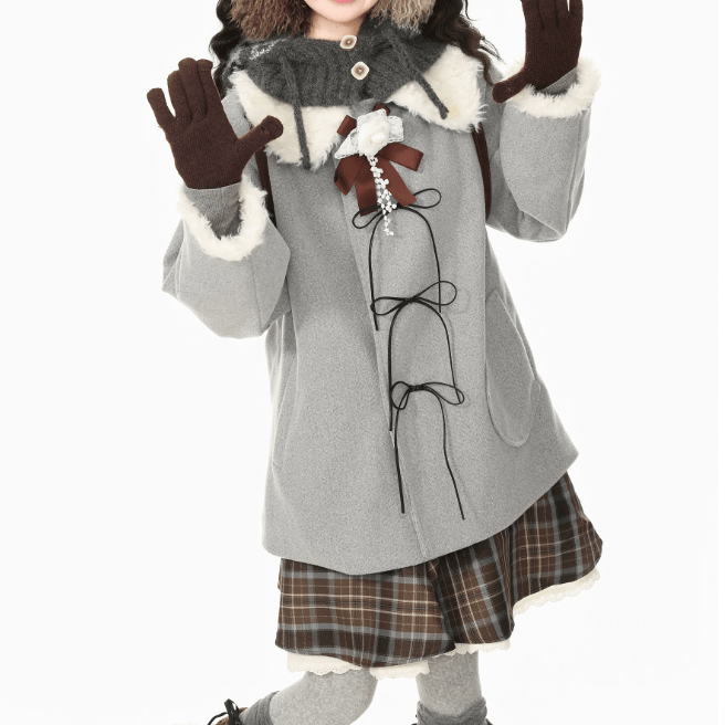 Preppy Fur Collar Jacket and Skirt Two Pieces Set - image 7