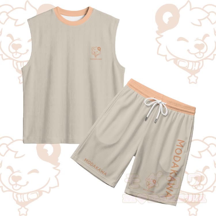 Tongue Out Bear Graphic Sports Sleeveless Quick Dry Tank Top Shorts Modakawa Matching Outfit - Khaki Set - 5XL - image 19