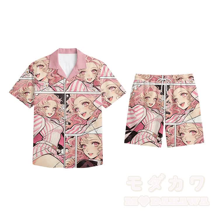Anime Printed Modakawa Shirt & Matching Shorts - Pink Set - 5XL - image 17