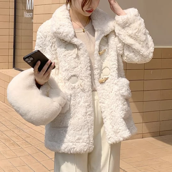 Chic Sherpa Cropped Duffle Coat - image 4