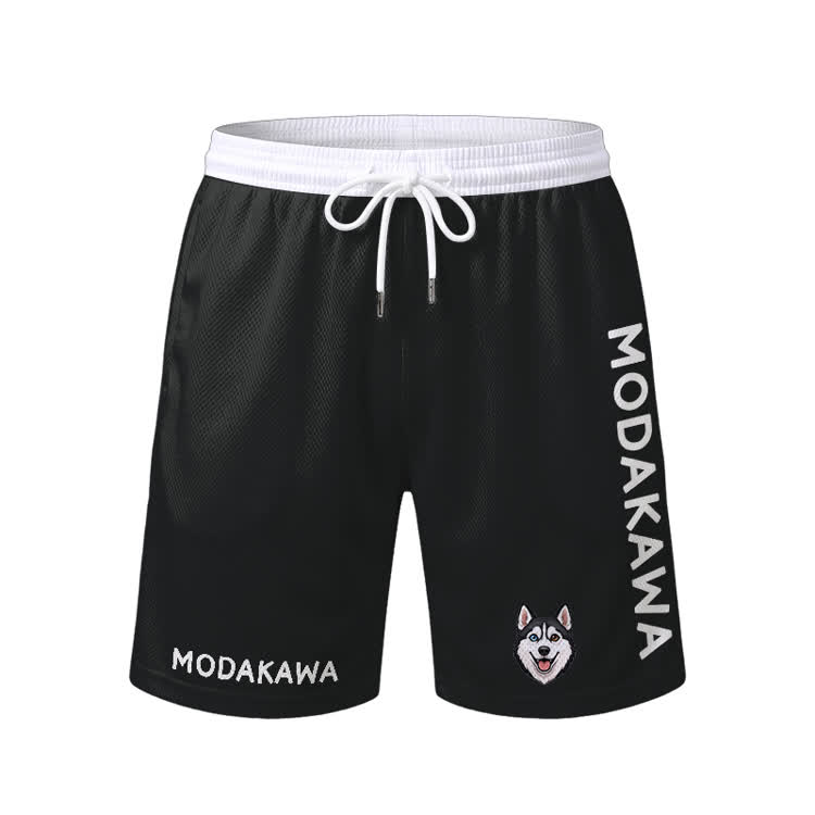 Husky Dog Graphic Sports T-shirt Drawstring Shorts Modakawa Matching Outfit - Black Shorts - 5XL - image 9