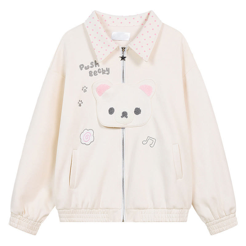 Polka Dot Teddy Bear Jacket and Lace Skirt Two Pieces Set - Apricot Top - L - image 5