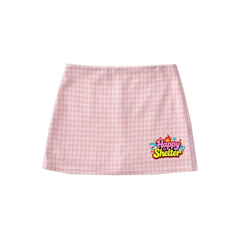 HAPPY SHELTER Graphic Modakawa High Waist Gingham A-Line Mini Skirt - Pink - M - image 4