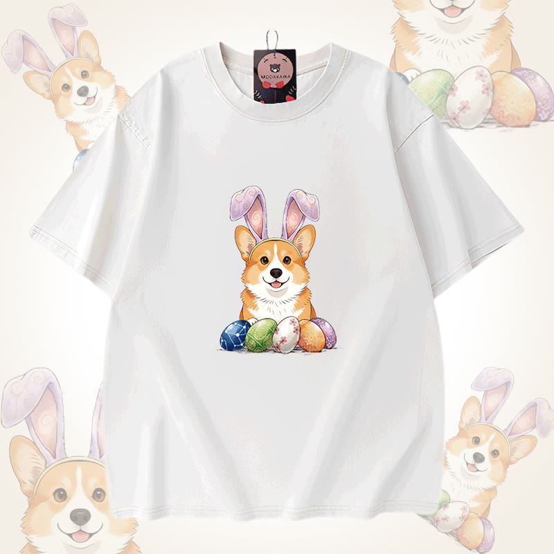 Easter Egg Puppy Graphic Modakawa Unisex Vintage Washed T-shirt - White - 5XL - image 10