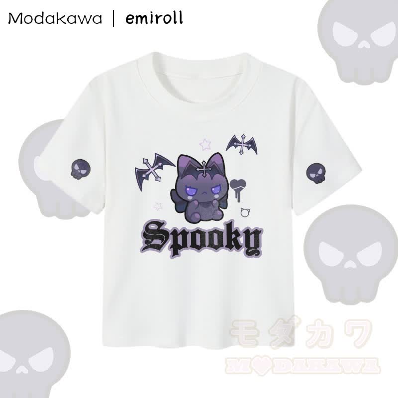 MODAKAWA X emiroll Devil Kitty Graphic Women's Cropped T-Shirt 92% Combed Cotton Crop Top - White - XL - image 4