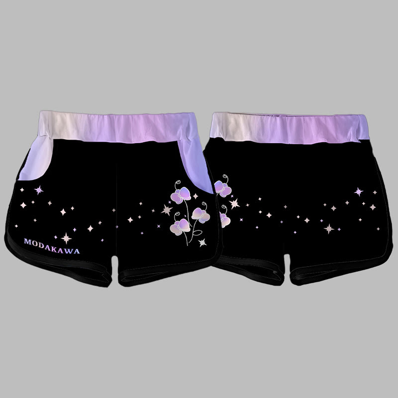 Modakawa Gradient Flower Star Letter Print Casual Shorts - image 3