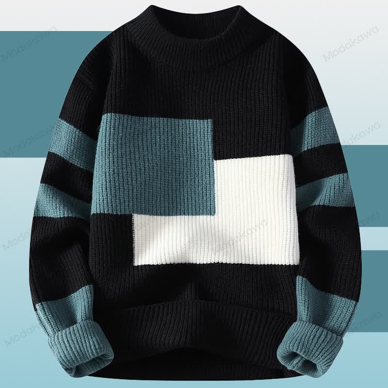 Color Block Knit Sweater Denim Pants Two Pieces - Black Sweater - 3XL - image 4