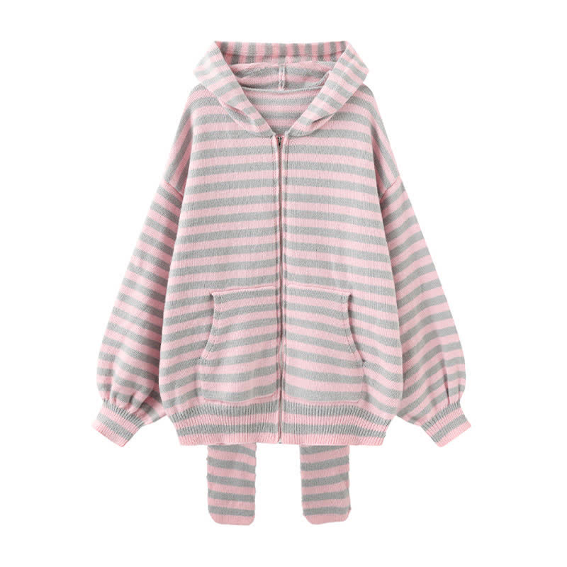 Long Bunny Ears Pocket Oversize Zipper Hooded Sweatshirt   - image 11