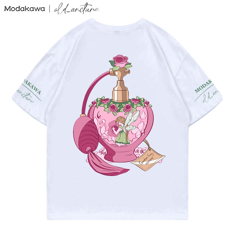 MODAKAWA X  old_arcture Rose Angel Perfume Bottle Letter Print T-shirt - White - 5XL - image 6