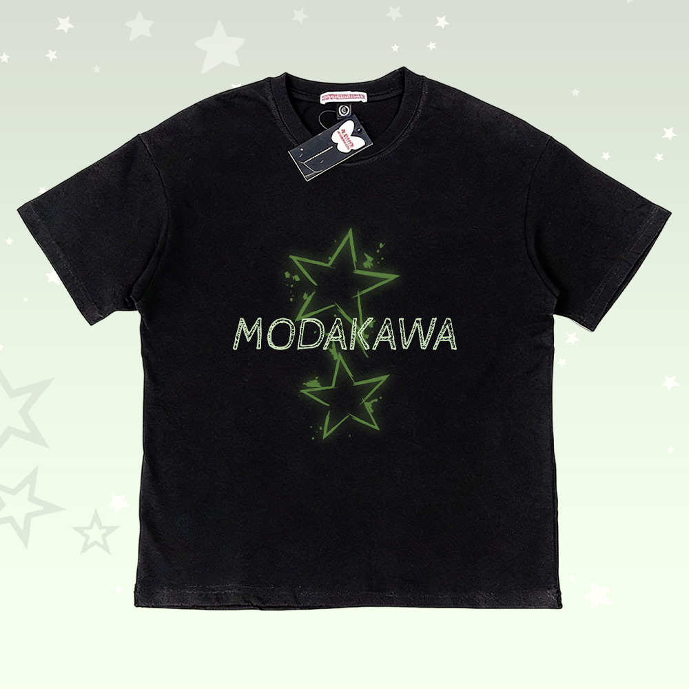 Star Graphic 100% Cotton T-shirt Gradient Shorts Modakawa Matching Outfit - Black & Green T-shirt - 5XL - image 4