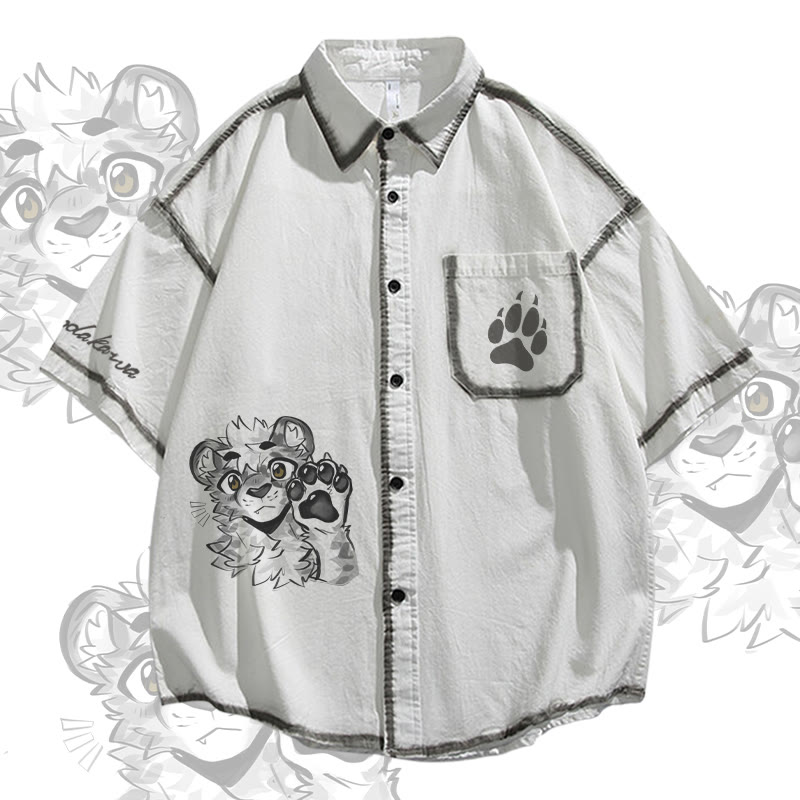 MODAKAWA X atka Tiger Paw Wave Graphic Oversized Button Up Shirt - White - 2XL - image 2