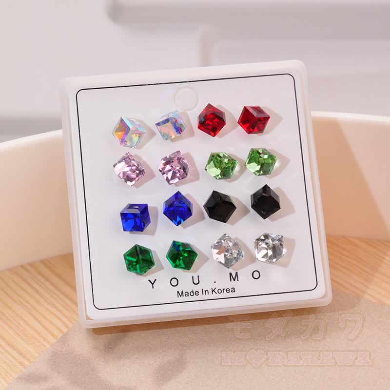 Resin Crystal Stud Earrings - Multicolor Cube 6mm - One Size - image 10