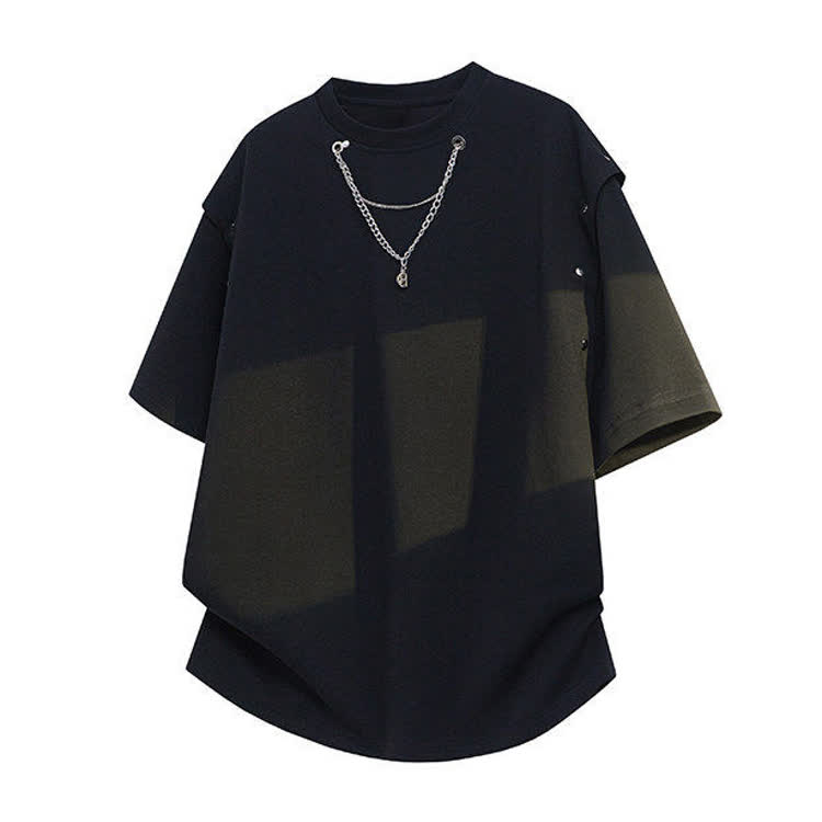 Detachable Sleeve T-Shirt & Wide Leg Jeans - Black Top - 2XL - image 2
