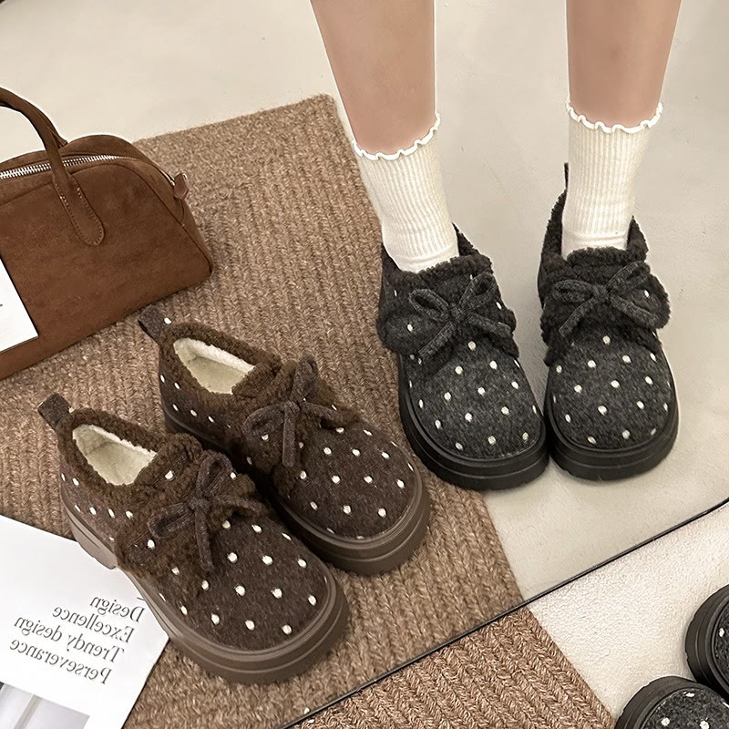 Vintage Polka Dot Plush Casual Shoes - image 9