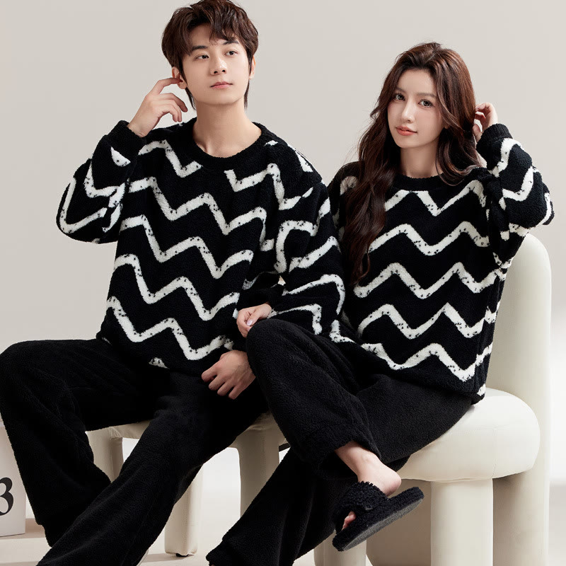 Christmas Coral Fleece Couple Pajamas - Black - Men:3XL - image 5