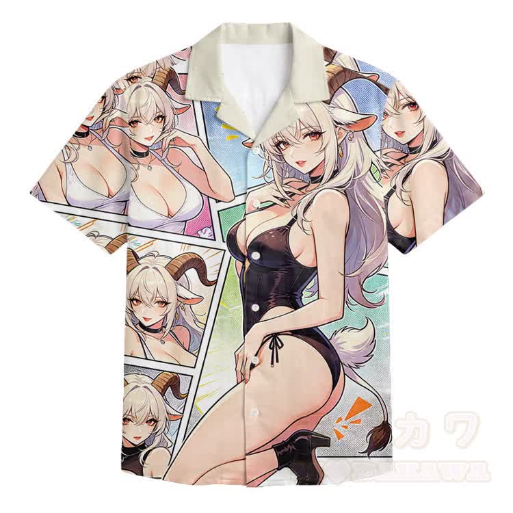 Anime Printed Modakawa Shirt & Matching Shorts - Beige Shirt - 5XL - image 7