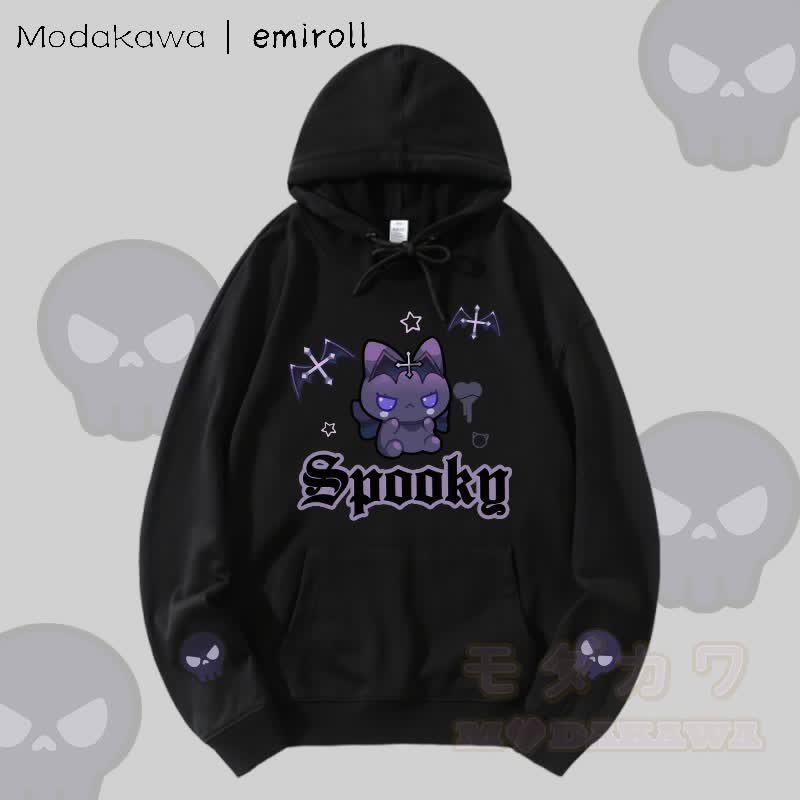 MODAKAWA X emiroll Devil Kitty Graphic Streetwear Pullover Hoodie - Black - 5XL - image 5
