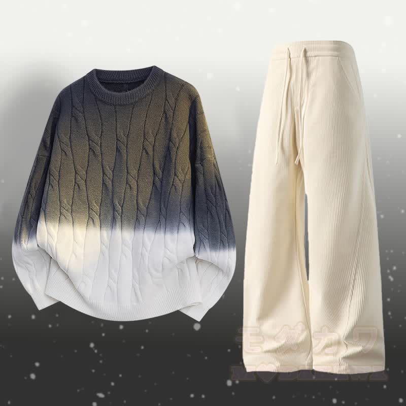 Gradient Knit Sweater Pocket Pants Two Pieces - Set C - 3XL - image 3